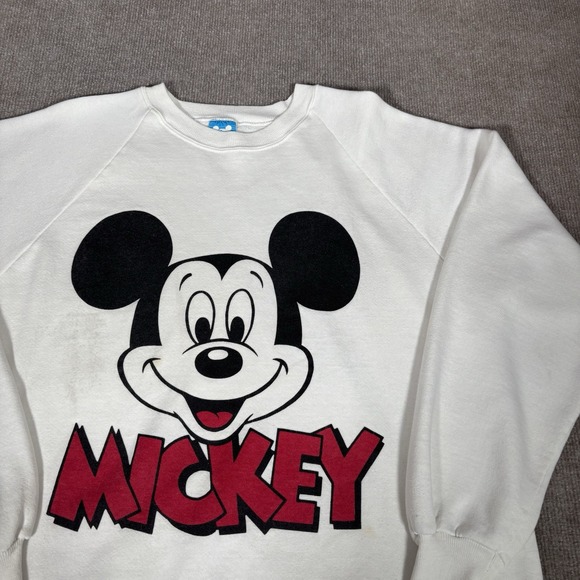 Vintage Disney Sweatshirt One Size (Fits L) White Mickey Mouse 80s Made In USA - Picture 1 of 12